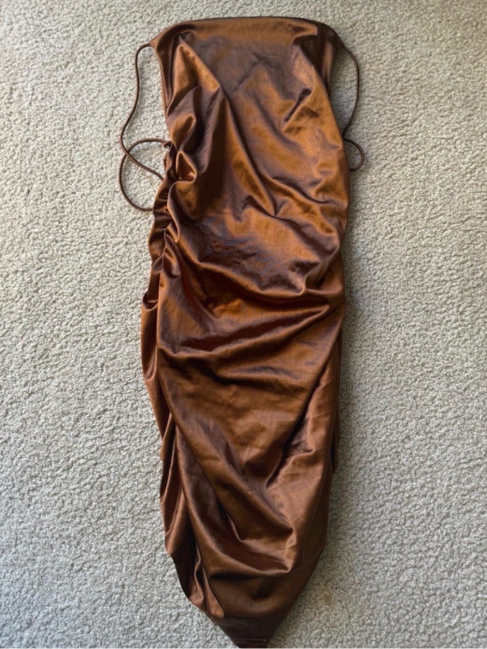 Fashion Nova Copper Satin Ruched Slip Dress party prom night out